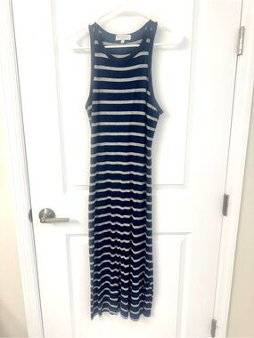 Micheal Stars Striped Sleeveless Maxi Dress in Navy Blue and Gray
